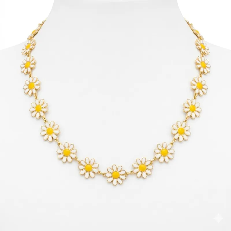 Collier Tulipes Blanc & Jaune – Élégance Florale & Douceur Printanière