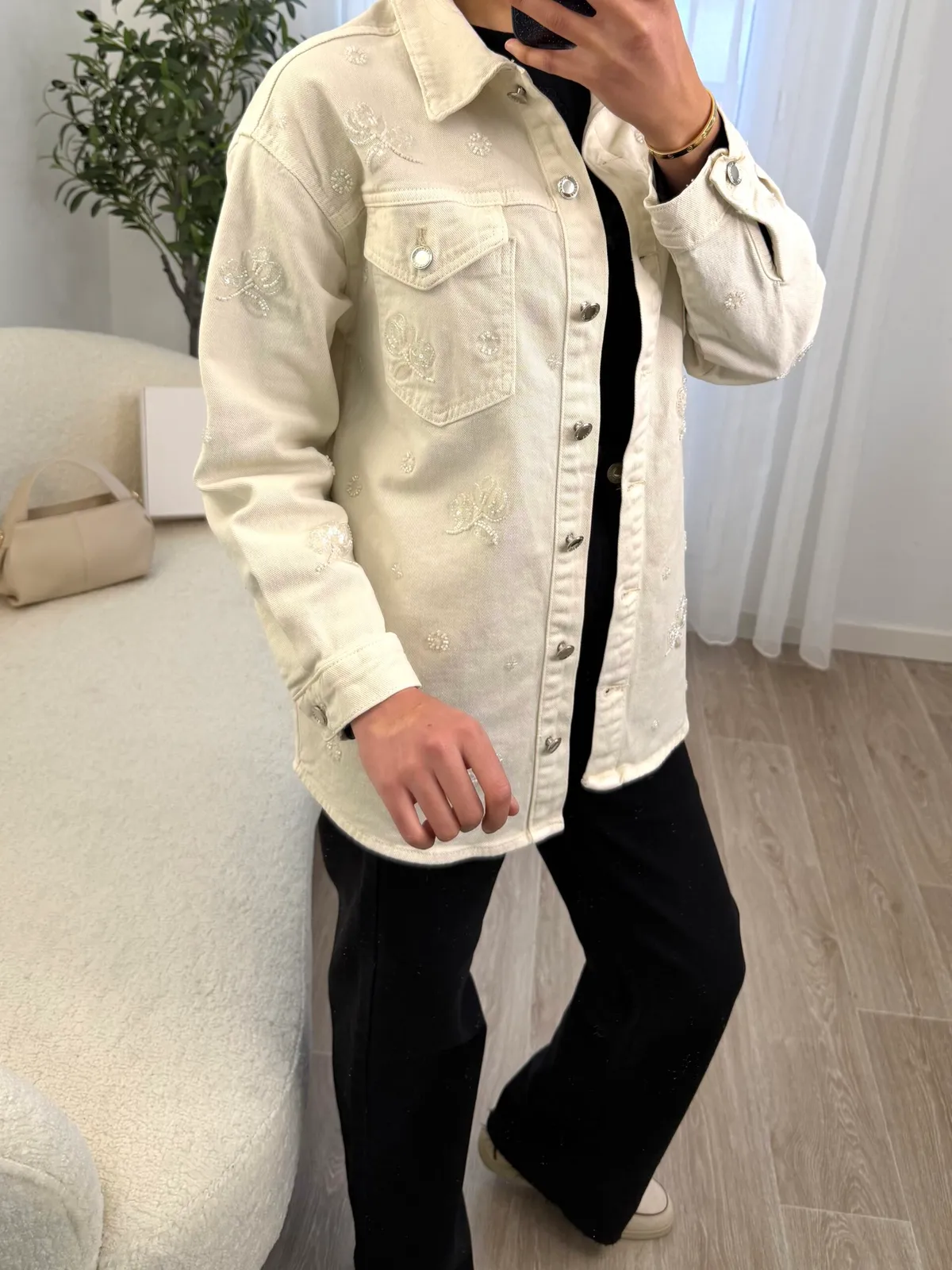 Surchemise denim écru brodée