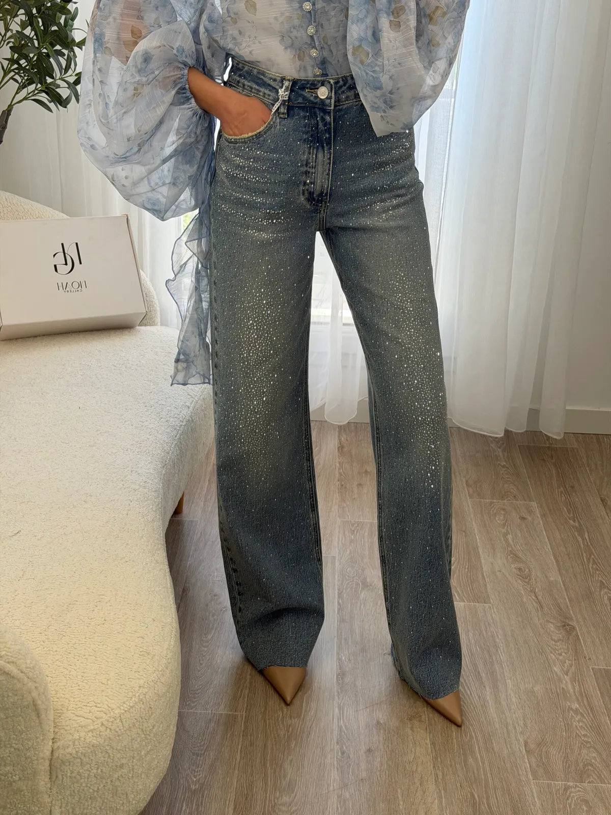 Jean Wide Leg Strass