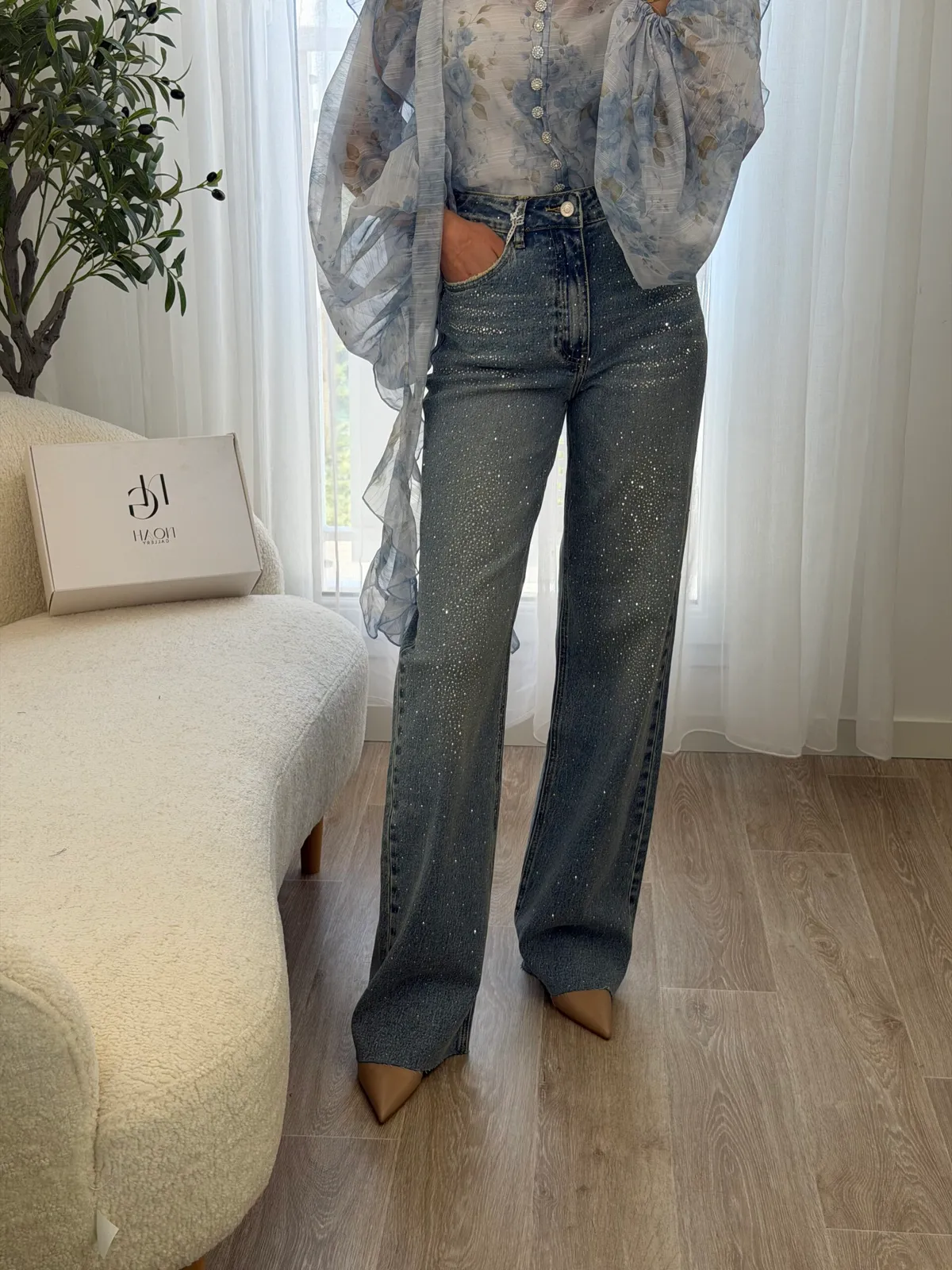 Jean Wide Leg Strass