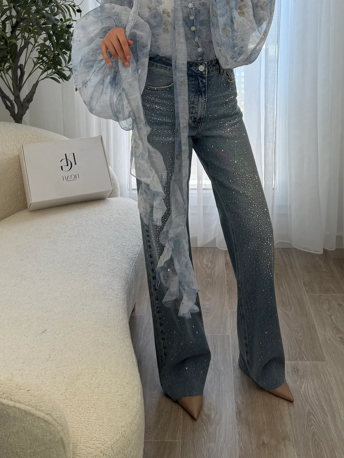 Jean Wide Leg Strass