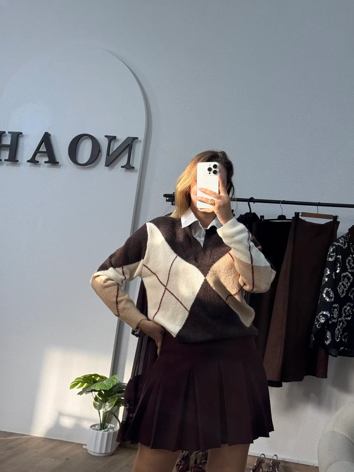 Pull À Carreaux Col Chemise