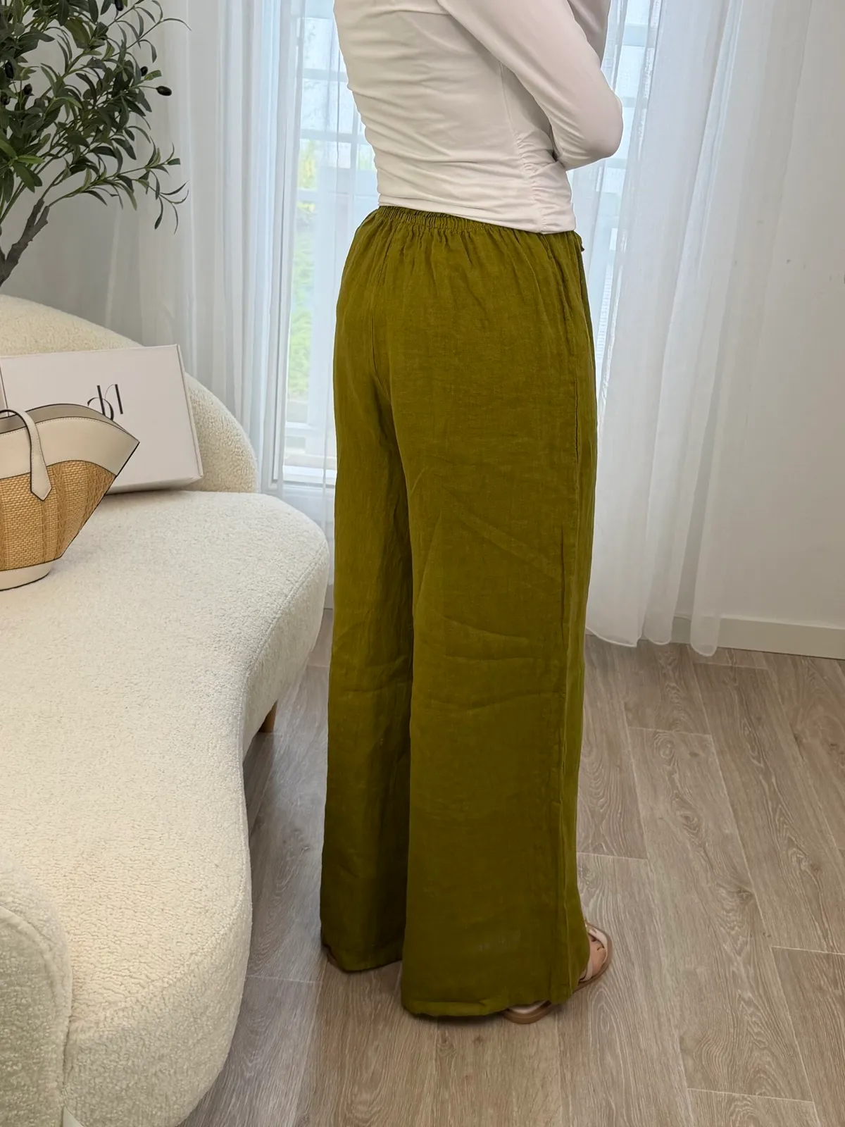 Pantalon Lin Olive
