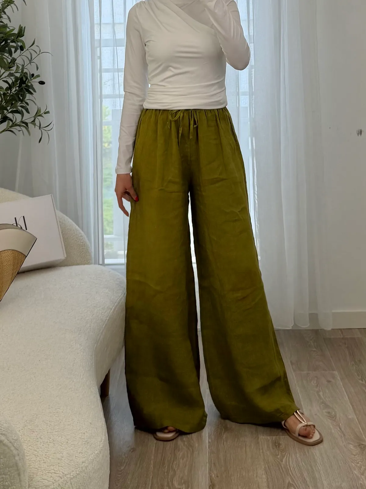 Pantalon Lin Olive