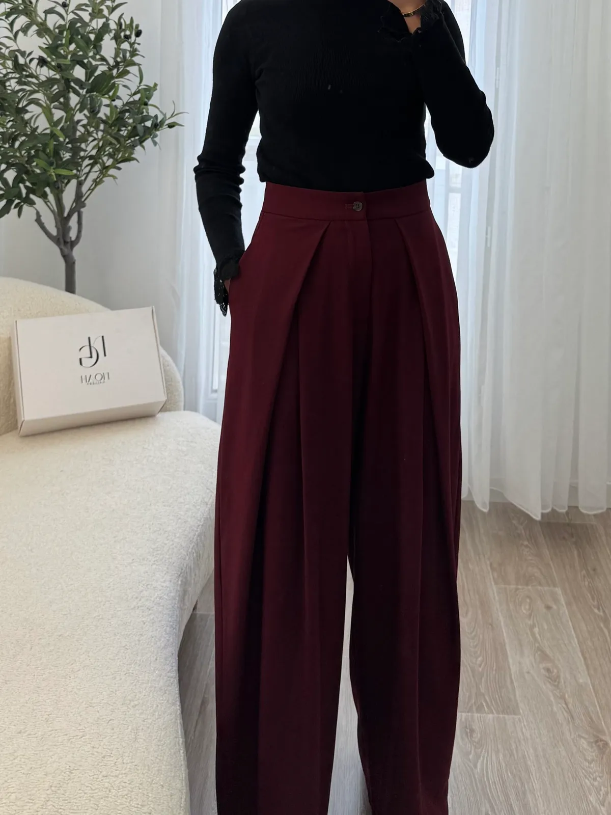 Pantalon Palazzo Tailleur Bordeaux