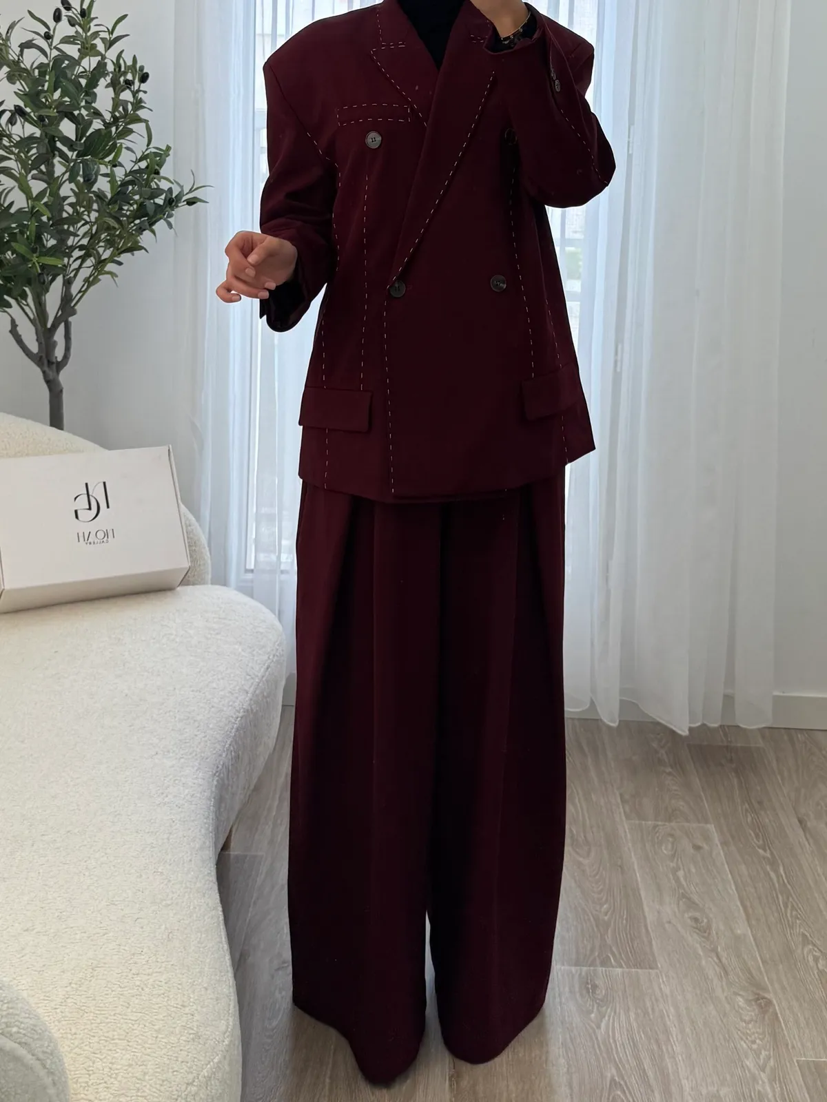 Pantalon Palazzo Tailleur Bordeaux